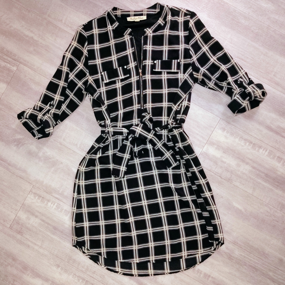 Black and White Plaid Shirt Dress